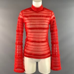 ELIZA FAULKNER Size M Red Stripe Sheer Dress Top